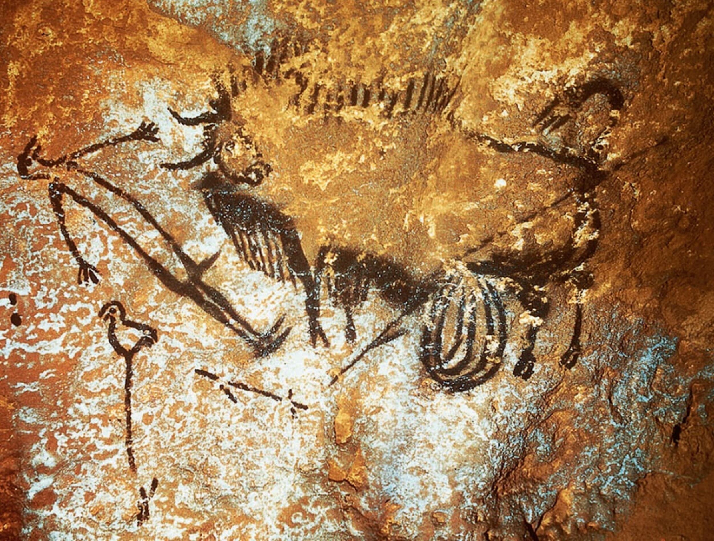  Anonymous - A man with a bird's head seems to lie on the ground knocked down by a buffalo 