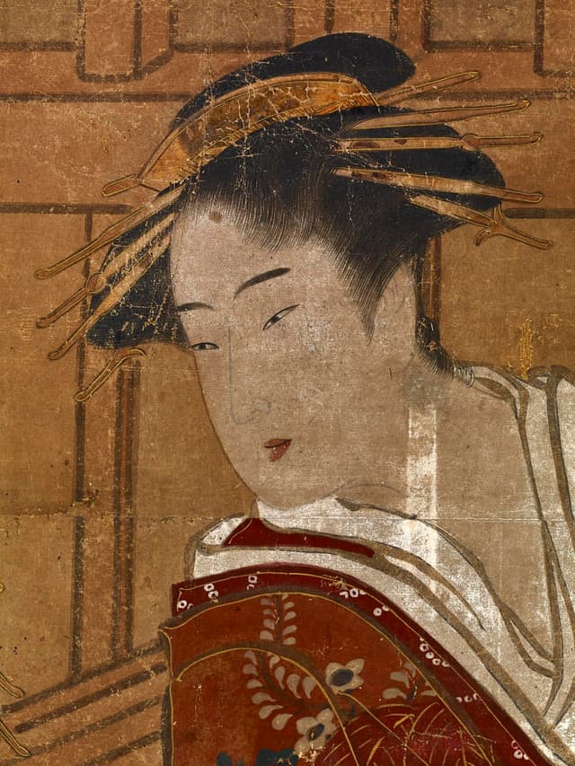 Utagawa Toyoharu - Portrait of Komurasaki (part of a 6--fold screen)
